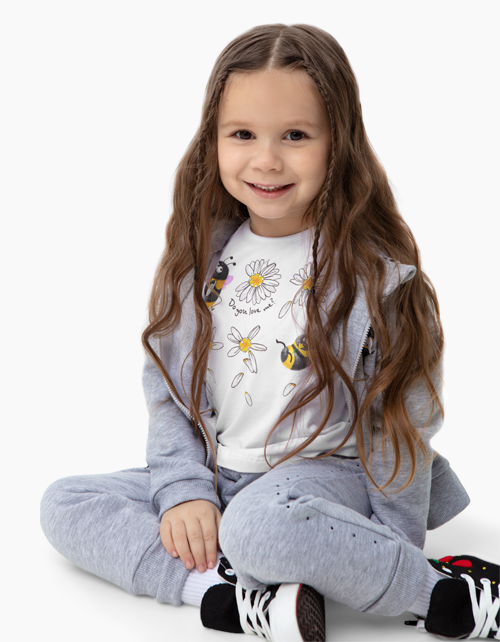 Купить толстовку цвета серый меланж для девочки бренда BellBimbo