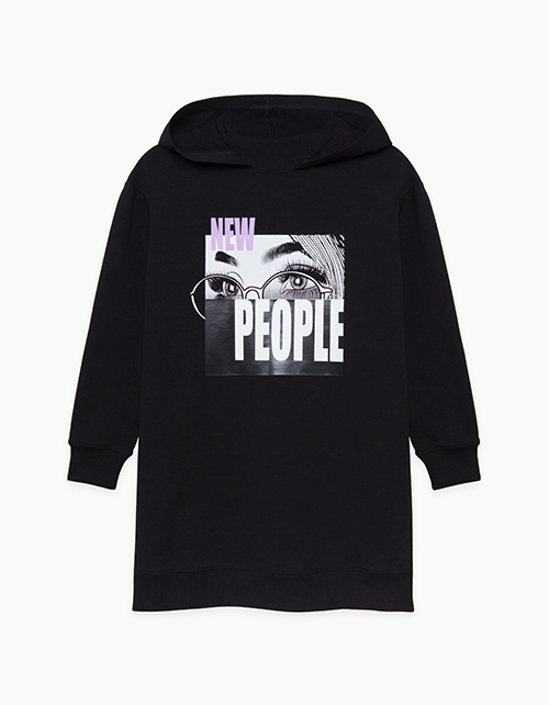 Купить черное объемное платье-худи бренда Bellbimbo