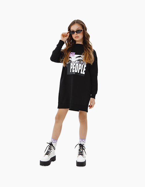 Купить черное объемное платье-худи бренда Bellbimbo