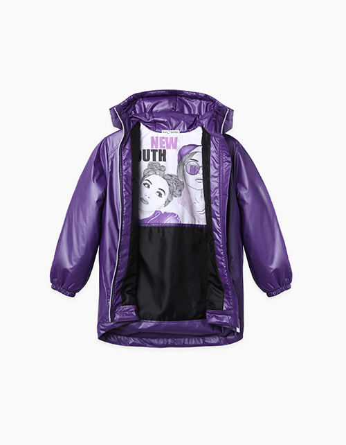 Купить фиолетовую демисезонную куртку с капюшоном