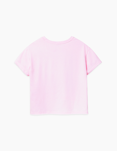 Купить светло-розовую футболку с укороченным передом