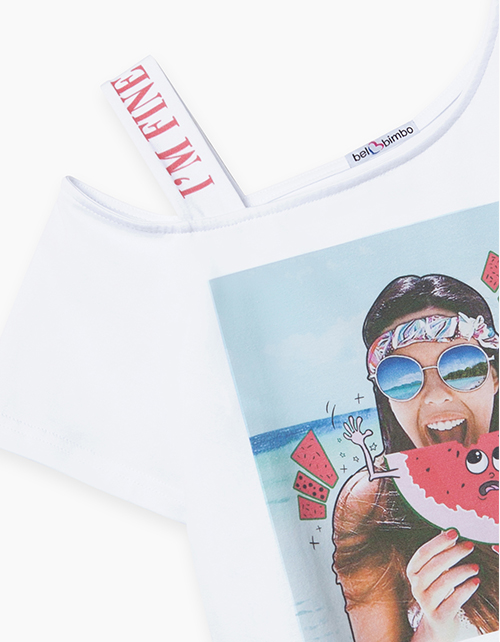 Белая футболка с открытым плечом Купить белую футболку с открытым плечом