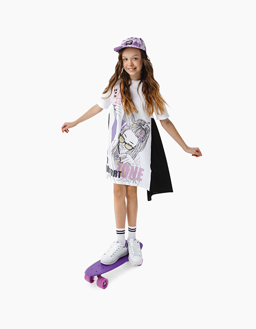 Купить ассиметричное платье свободного силуэта с оригинальным декором