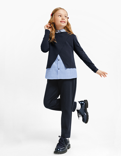 Темно-синий джемпер-обманка для девочки Купить темно-синий джемпер-обманку для девочки