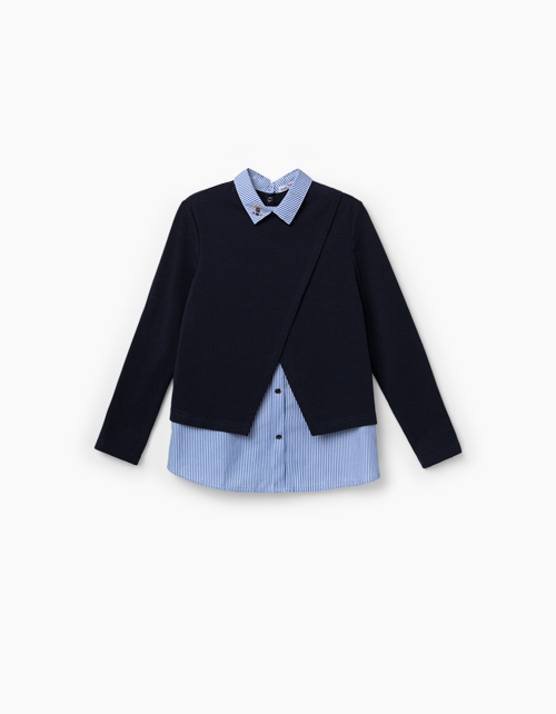 Темно-синий джемпер-обманка для девочки Купить темно-синий джемпер-обманку для девочки