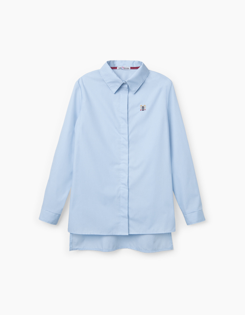 Купить голубую блузку с удлиненной спинкой