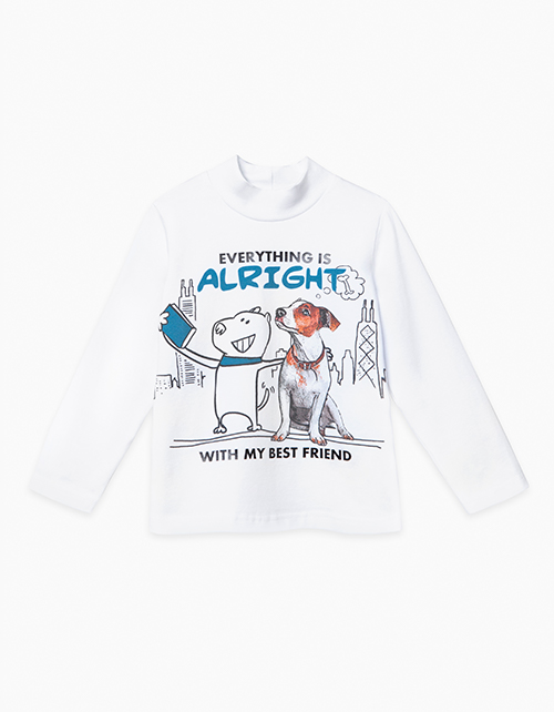 Белый лонгслив с высоким воротником-стойкой