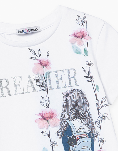 Белая футболка c принтом для девочки