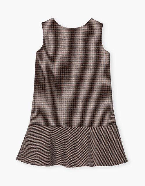 Клетчатый сарафан с нашивкой из экокожи