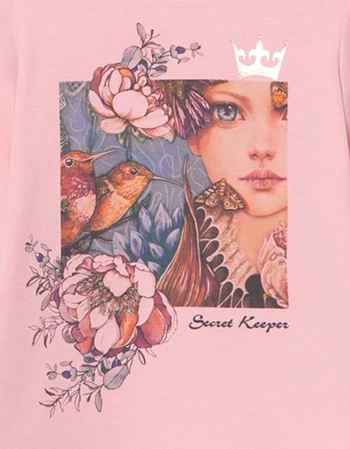 Коралловый лонгслив с принтом для девочки