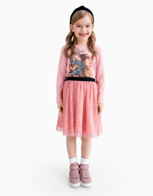 Коралловый лонгслив с принтом для девочки Коралловый лонгслив с принтом для девочки