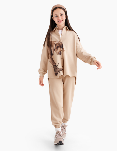 Бежевые брюки-джоггеры для девочки