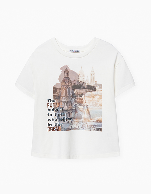 Молочная футболка с принтом для девочки