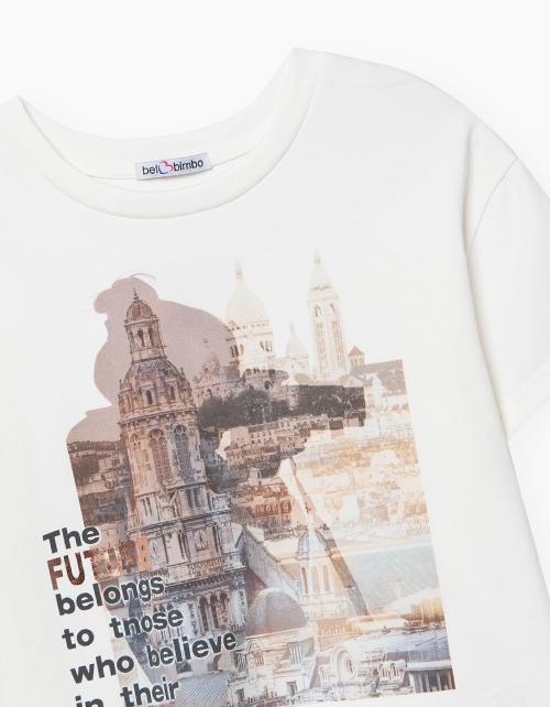 Молочная футболка с принтом для девочки