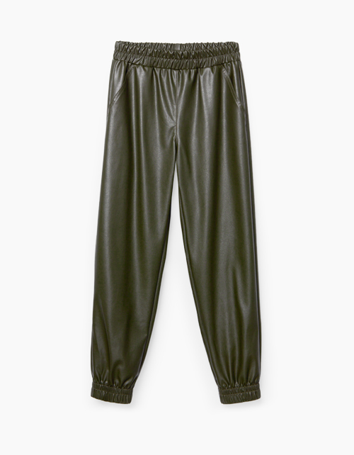 Джоггеры цвета хаки из экокожи