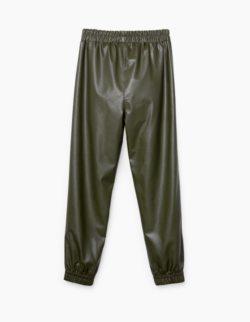 Джоггеры цвета хаки из экокожи