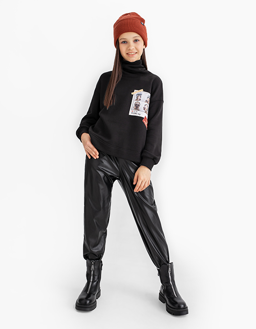 Брюки-каррот из экокожи для девочки