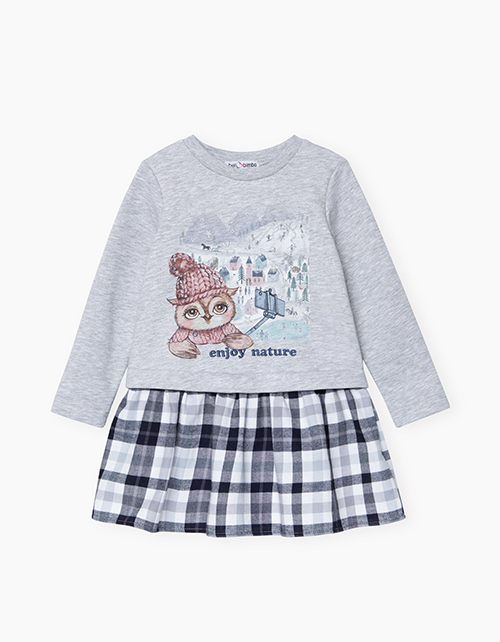 Платье цвета серый меланж с длинным рукавом