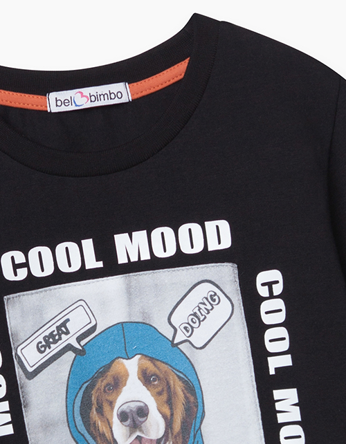 Черный лонгслив с принтом для мальчика