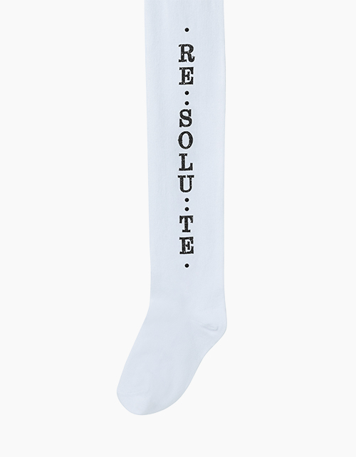Белые колготки с принтом-надписью "Resolute"
