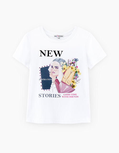 Стильная белая фуболка для девочки