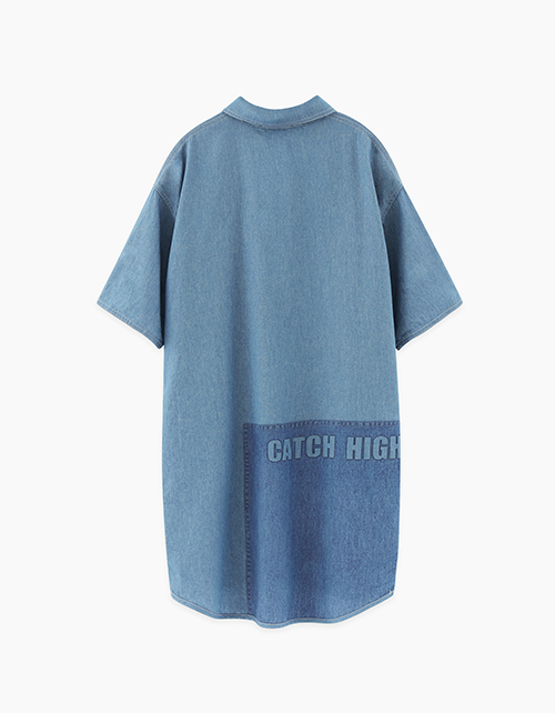Летнее голубое платье-рубашка