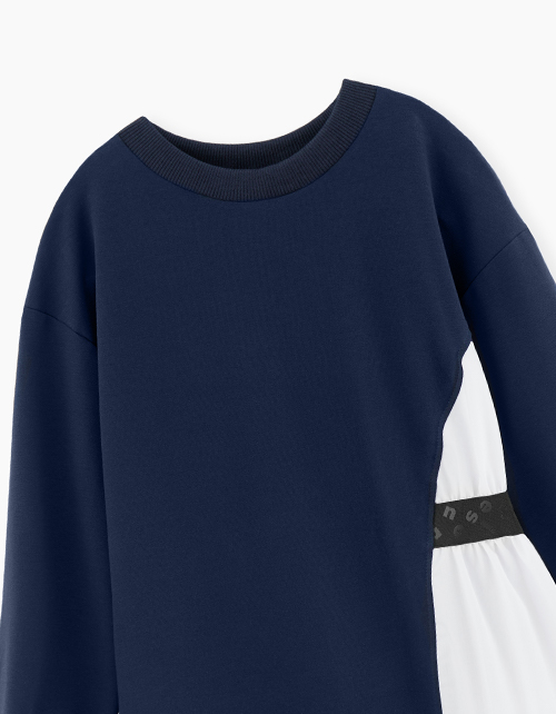 Темно-синий джемпер-обманка для девочки