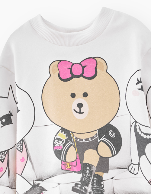 Молочный свитшот с принтом для девочки