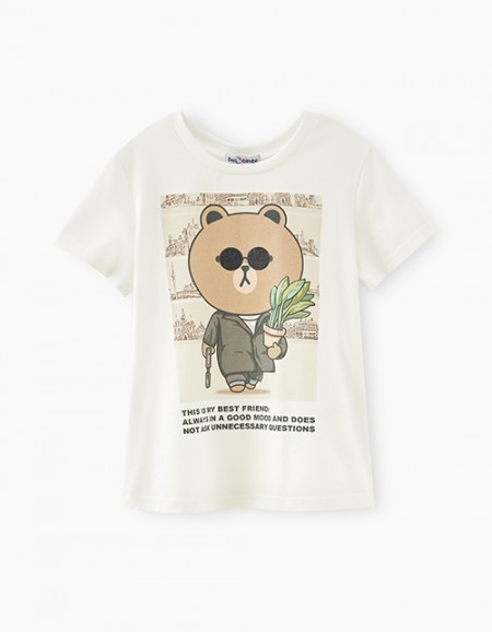 Молочная футболка с принтом для девочки