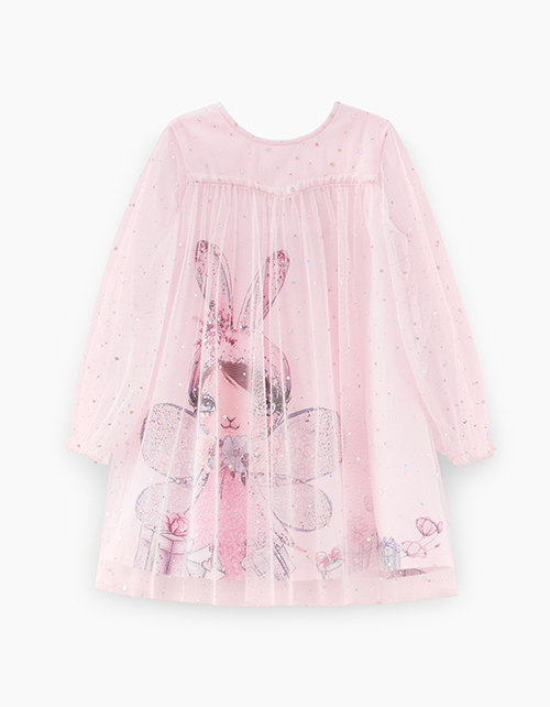 Светло-розовое платье с нарядной сеткой