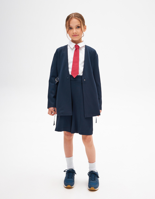 Удлинённый тёмно-синий пиджак для девочки