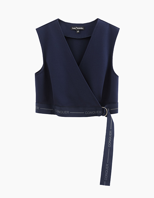 Школьная тёмно-синяя кроп-топ жилетка для девочки