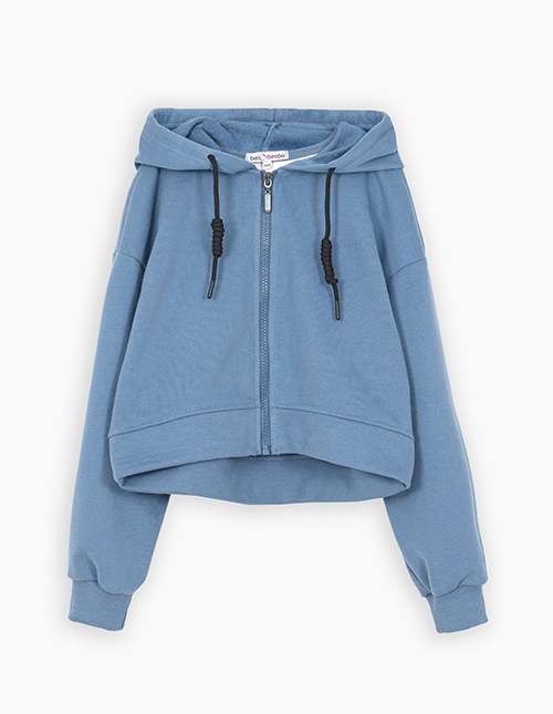 Худи на молнии тёмно-голубого оттенка для девочки