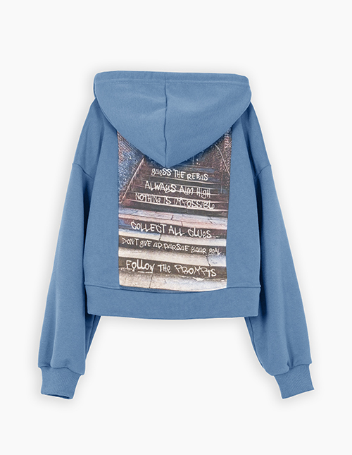 Худи на молнии тёмно-голубого оттенка для девочки