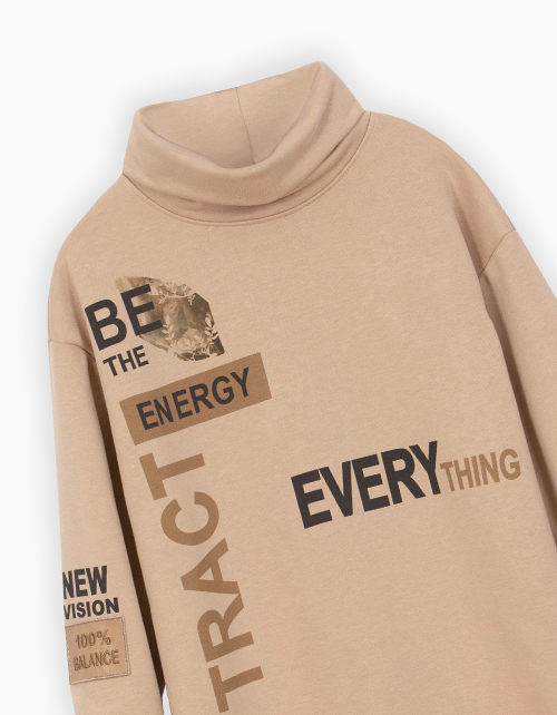 Бежевое платье с длинным рукавом для девочки