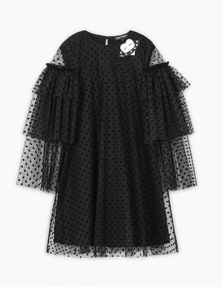 Чёрное нарядное платье в горошек для девочки