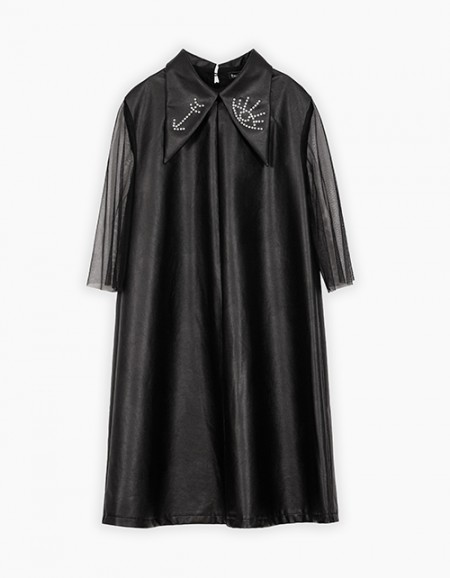 Чёрное платье из эко-кожи для девочки