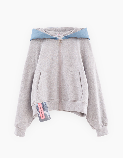 Зип худи с джинсовым капюшоном для девочки Зип худи с джинсовым капюшоном для девочки