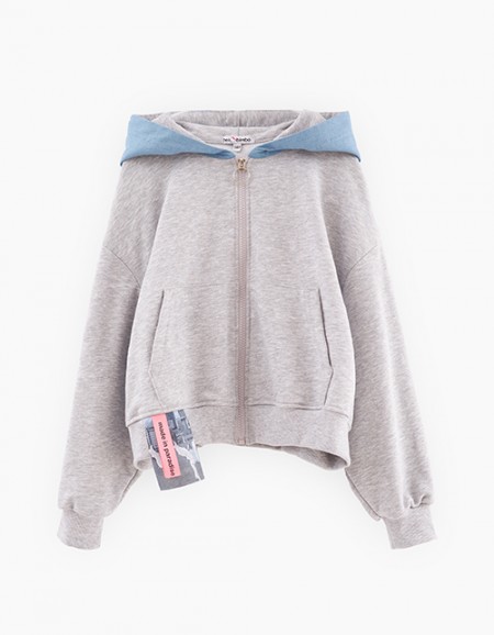 Зип худи с джинсовым капюшоном для девочки