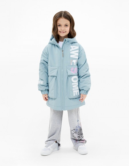 Серо-голубая весенняя куртка для девочки