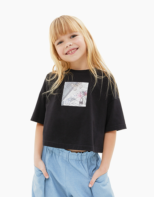 Чёрный кроп-топ для девочки Чёрный кроп-топ для девочки