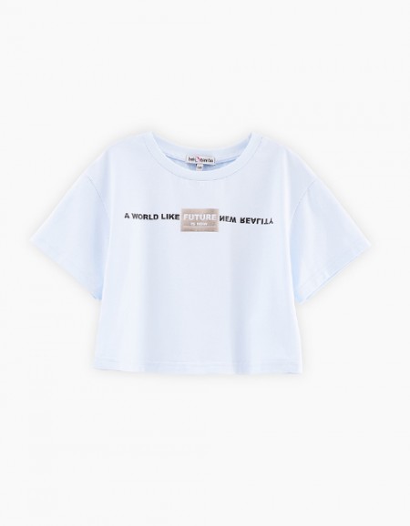 Голубая укороченная футболка для девочки