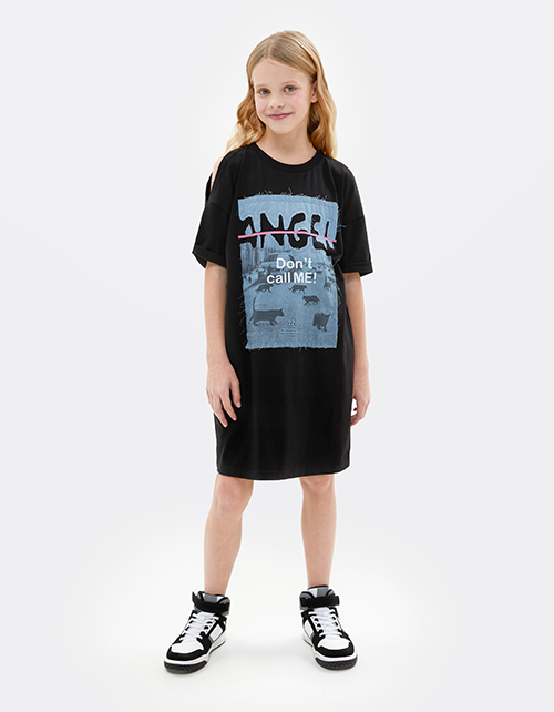 Чёрное платье-футболка для девочки Чёрное платье-футболка для девочки