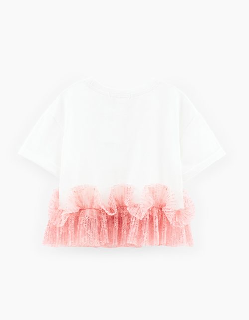 Нарядная футболка оттенка молоко для девочки