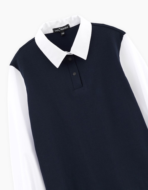 Тёмно-синий джемпер-обманка для девочки Тёмно-синий джемпер-обманка для девочки