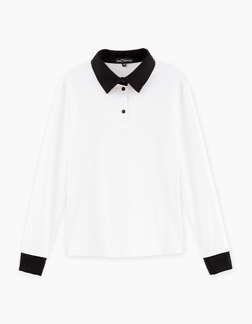 Белый лонгслив-поло для девочки Белый лонгслив-поло для девочки