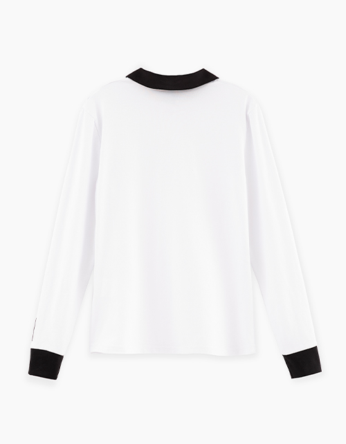 Белый лонгслив-поло для девочки Белый лонгслив-поло для девочки