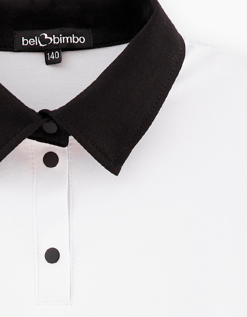 Белый лонгслив-поло для девочки Белый лонгслив-поло для девочки