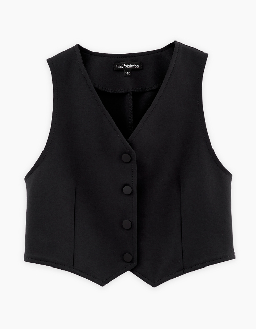 Укороченный чёрный жилет для девочки Укороченный чёрный жилет для девочки