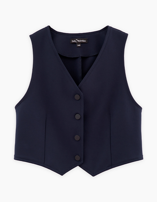 Укороченный тёмно-синий жилет для девочки Укороченный тёмно-синий жилет для девочки